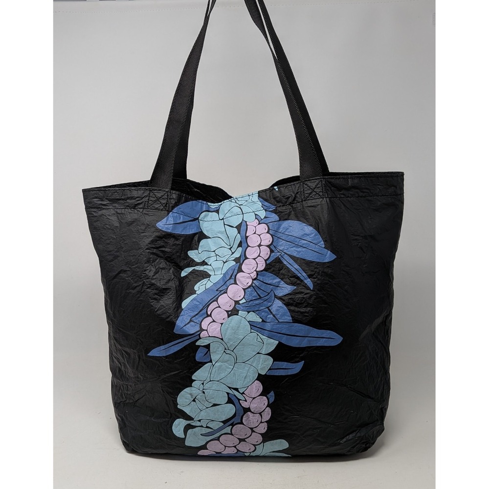 ALOHA Collection Reversible Tote Bag Mokihana Black Floral Hawaii - *READ*